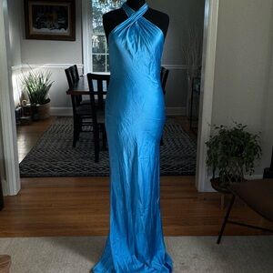 Elegant Blue Amanda Uprichard Halter Maxi Dress
